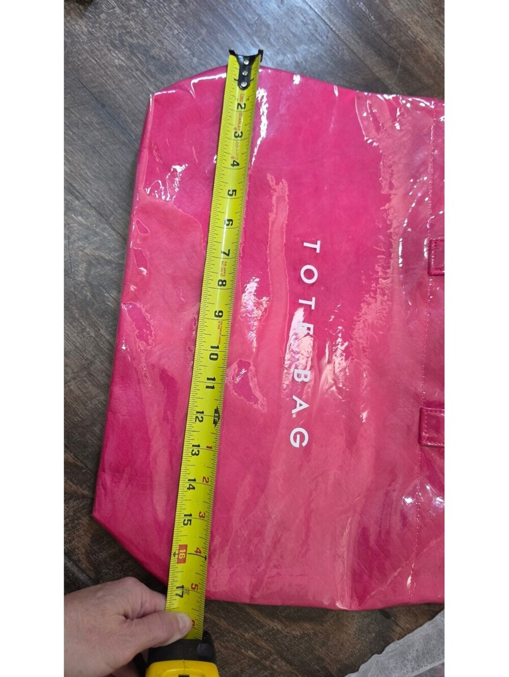 Pink Glossy Tote Bag with Stylish Lettering - Picture 8 of 11